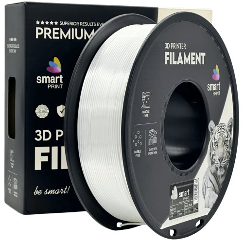 Silk PLA bela Filament 1.75mm – Smart Print Sijajni Filament za 3D Tisk (1kg Kolut)