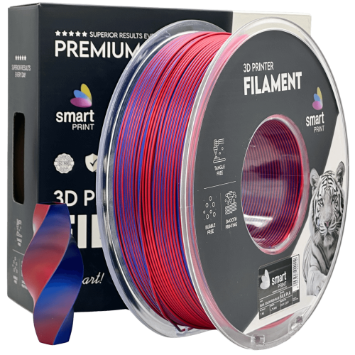 Silk PLA Dvojna Barva rdeča modra Filament 1.75mm – Smart Print Sijajni Filament za 3D Tisk (1kg Kolut)