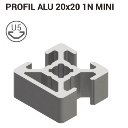 Aluminijasti T-profil 20x20mm 1N Srebrno Anodiziran, 5mm utor