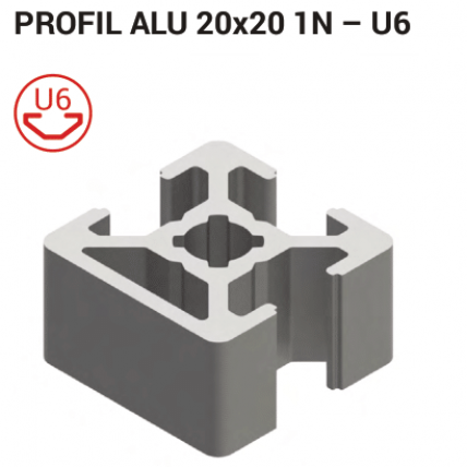 Aluminijasti profil T-reža 20x20mm 1N 6mm utor, srebrno eloksiran