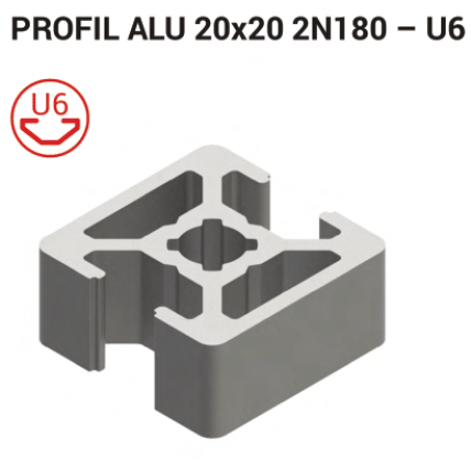 Aluminijasti profil T-utor 20x20 2N180 6, srebrno eloksiran, utor 6 mm