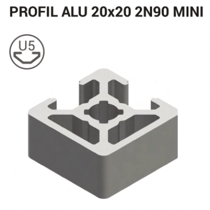 Aluminijasti T-profil 20x20 mm 2N90, srebrno eloksiran, linija 5
