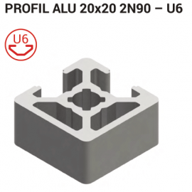 Aluminijasti profil T-slot 20x20 mm 2N90 6, srebrno anodiziran, 6 mm utor