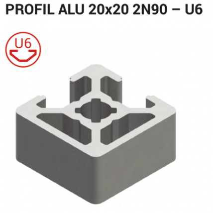 Aluminijasti profil T-slot 20x20 mm 2N90 6, srebrno anodiziran, 6 mm utor