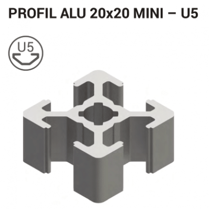 Aluminijasti T-profil 20x20mm, utor 5mm, srebrno eloksiran