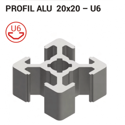 Aluminijasti T-profil 20x20 mm, 6 mm utor, srebrno anodiziran