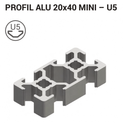 Aluminijasti T-profil 20x40 mm, 5 mm utor, srebrno eloksiran