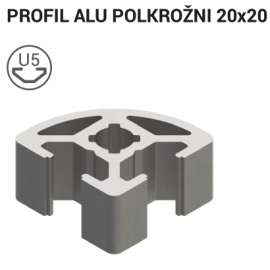 Aluminijast T-profil 20x20 R 5, srebrno eloksiran, 5 mm utor