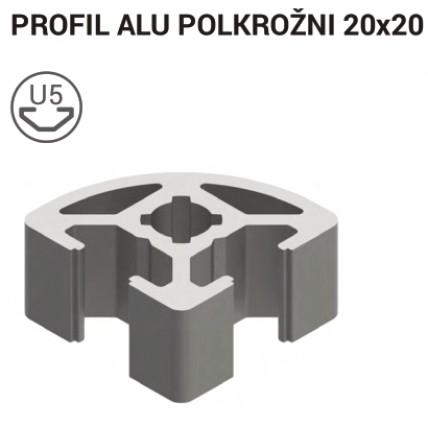 Aluminijast T-profil 20x20 R 5, srebrno eloksiran, 5 mm utor