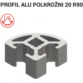 Aluminijasti T-profil 20x20 R 6, srebrno eloksiran, polkrožen