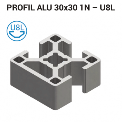 Aluminijasti T-profil 30x30 1N 8L, srebrno anodiziran, 8 mm utor