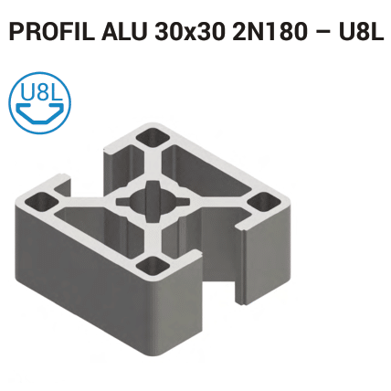Aluminijasti T-profil 30x30 2N180 8L – Srebrno eloksiran, 8 mm utor