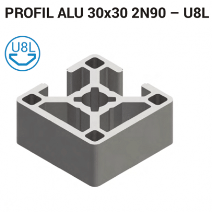 Aluminijasti profil T-utor 30x30 2N90 8L – Srebrno eloksiran