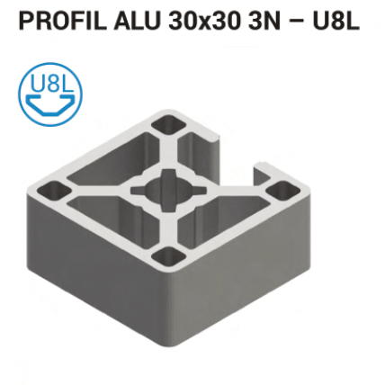 Aluminijasti T-profil 30x30 3N 8L, Srebrno Anodiziran