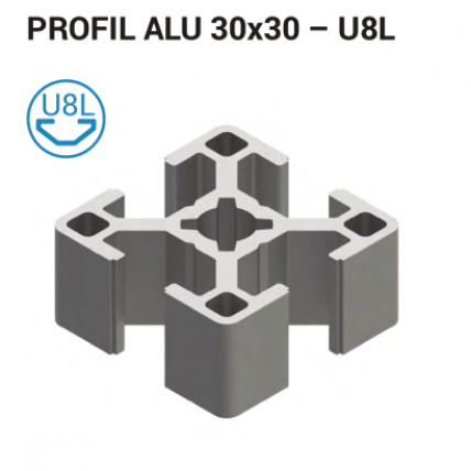 Aluminijasti profil T-utor 30x30 8 mm, srebrno eloksiran (15 μm)