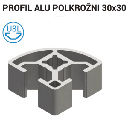 Aluminijasti profil T-utora 30x30 R 8L – Srebrno eloksiran, 8 mm utor