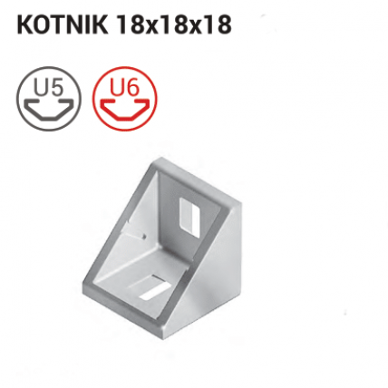 Aluminijasti kotni nosilec 18x18x18 mm za profile 20 mm