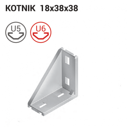 Kotna povezava 18x38x38 za aluminijasti profil 20 mm (T-utor)