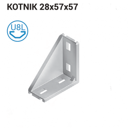 Aluminijasti kotnik 28x57x57 za profil 30 mm 8L – anodiziran kotni nosilec za T-utore