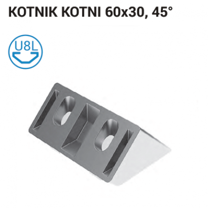 Kotni konektor 45° za aluminijasti profil 30x60, utor 8L