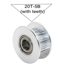 GT2 prosta napenjalna jermenica 20T 5 mm izvrtine z integriranim ležajem – aluminij, 6 mm široka