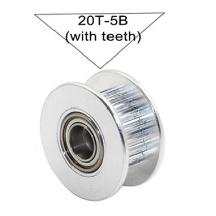 GT2 prosta napenjalna jermenica 20T 5 mm izvrtine z integriranim ležajem – aluminij, 6 mm široka