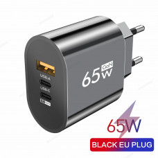 USB C polnilnik adapter 65W s hitrim polnjenjem, USB-A, USB-C in USB-C PD