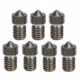 0,6 mm utrjena jeklena šoba za filament 1,75 mm – navoj M6, visoka temperatura, odporna na obrabo