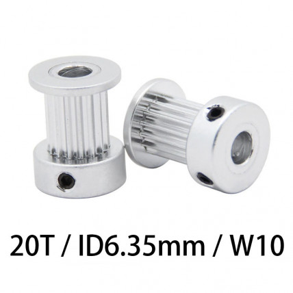 20T aluminijasta GT2 jermanica, premer izvrtine 6,35 mm, širina jermena 10 mm