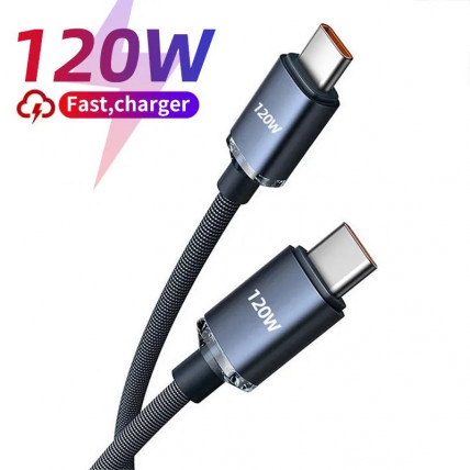 USB C na C kabel 120W, 1m/2m, črn, pleten najlon, hitro polnjenje in prenos podatkov